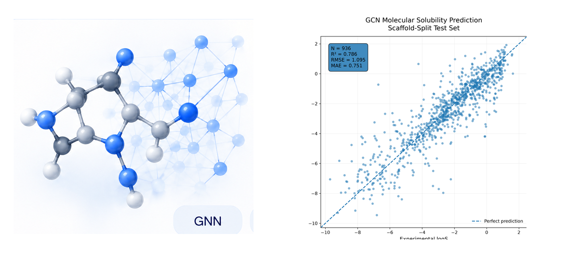 GNN solubility prediction and scaffold-split performance